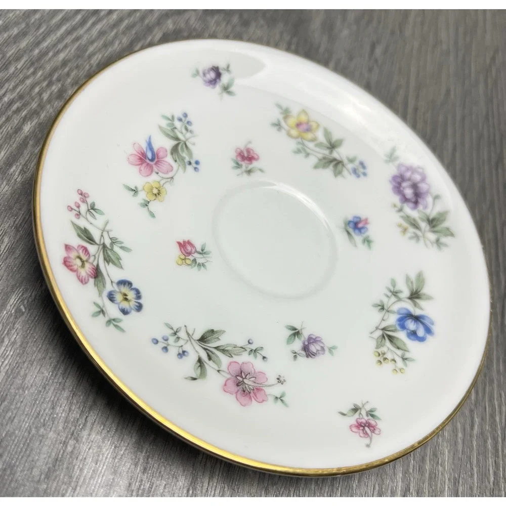 Franconia Fleurettes Selb Bavaria Tea Cup & Saucer Set Colorful Floral Gold Trim